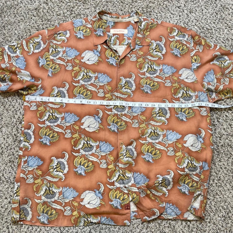 Tommy Bahama Mens Silk Camp Hawaiian Shirt XXL Orange Floral Print Aloha Button image 6