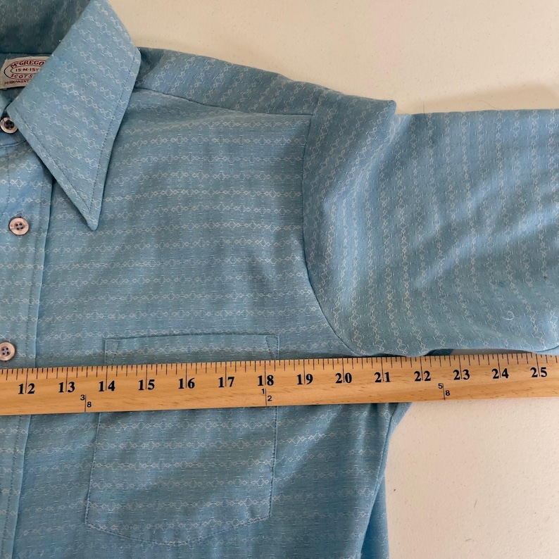 Camisa de campamento McGregor Scotset vintage para hombre, talla M, azul, con cuello tipo daga texturizado, estilo retro de los años 70. imagen 9