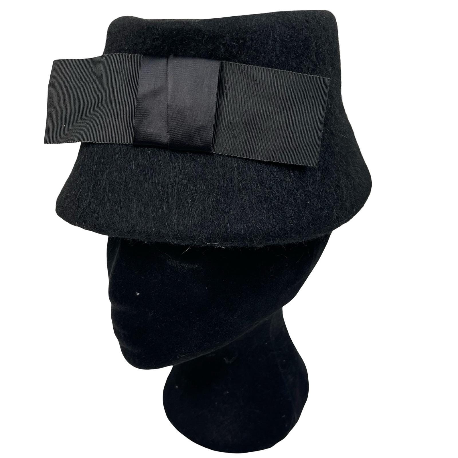 Henry Pollack Melosoie Black Wool Dress Hat Vintage, cloth stretch ear cover Black Wool Felt Hat Wide Brimmed Vintage Hat Henry Pollack  main image 4