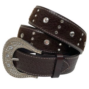 LEATHER BELT BLACK CALF  HAIR STUDS SILVER Tone Cowgirl Rodeo Size 36-38 West Star Texas Western Belt - Genuine Leather Longhorn  main image 3