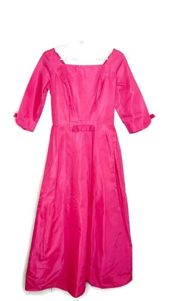 Vtg Womens 50s 60s Barbie Pink Satin Bow Fit Flare