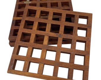 Vintage Dansk Teak Wood Lattice Trivet Set of 3 Brown Mid Century Modern 60s 70s