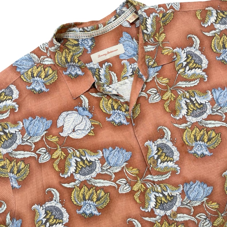 Tommy Bahama Mens Silk Camp Hawaiian Shirt XXL Orange Floral Print Aloha Button image 1