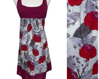 Vintage Lilka Babydoll Dress M Berry Floral Sleeveless Empire Waist Y2K Boho