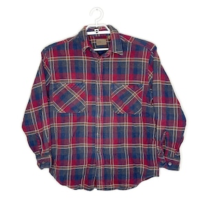 Vtg ST. JOHNS BAY Men&#39;s Thick Cotton Flannel Shirt Red Blue Plaid Camp Sz M