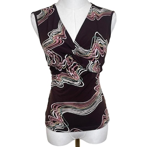 Vintage Mixit Tank Top Frauen M Braun Rosa Abstrakt Swirl Twist Front Y2K Retro