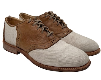 Vintage Shoe Company Oxford Shoes Womens 6.5 Brown Canvas Leather Wingtip Brogs