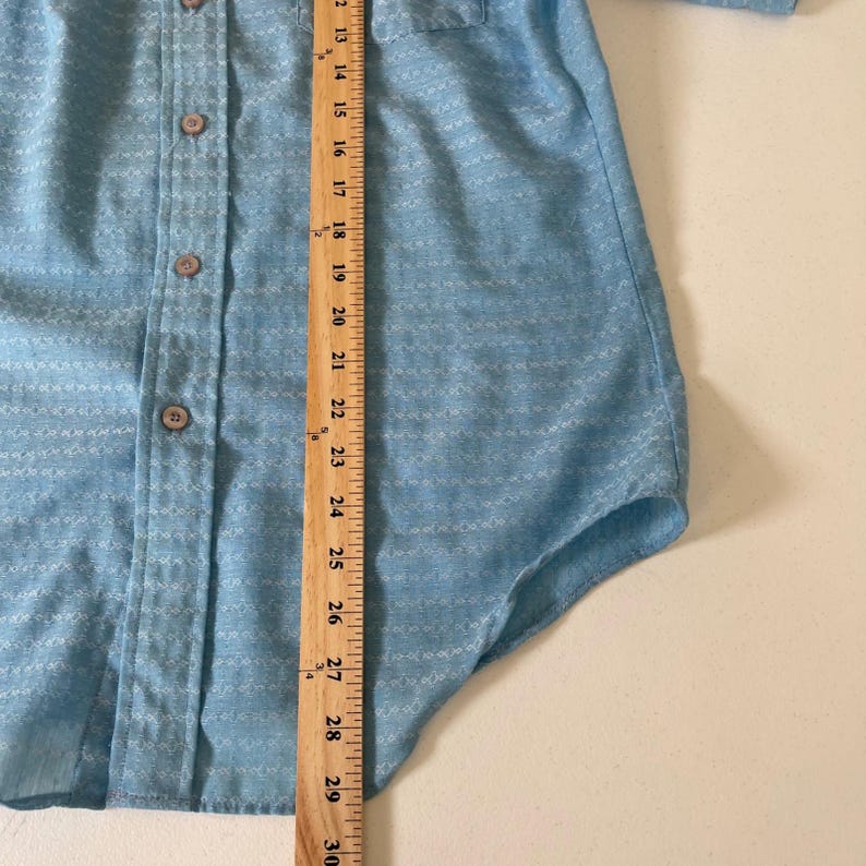 Camisa de campamento McGregor Scotset vintage para hombre, talla M, azul, con cuello tipo daga texturizado, estilo retro de los años 70. imagen 10