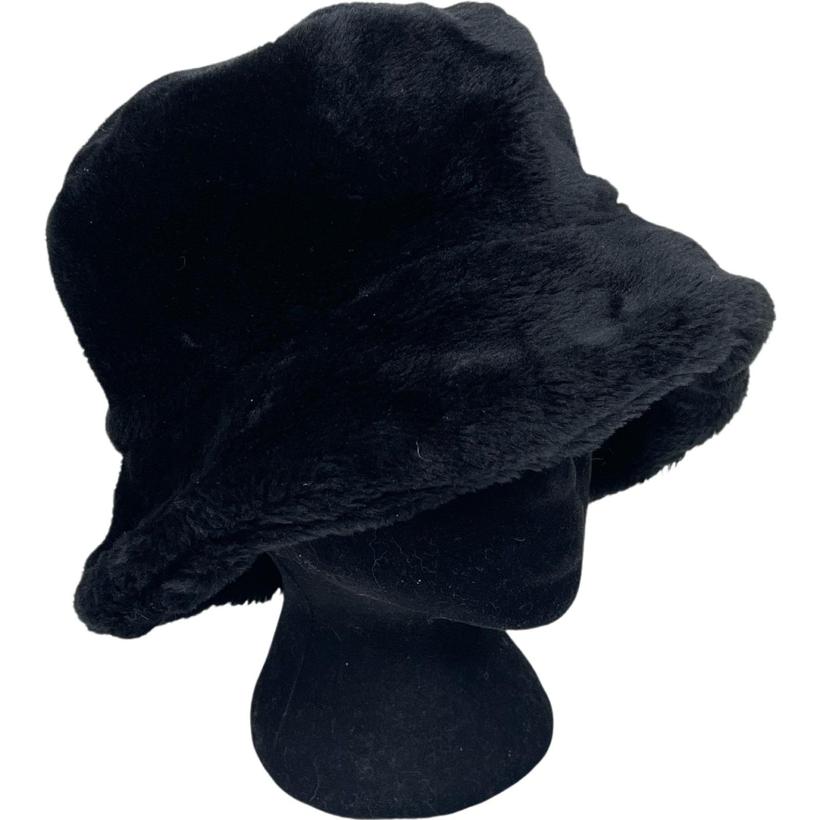 Vtg Black Faux Fur Fuzzy Bucket Hat Fleece Lined Womens Y2K  display picture 2