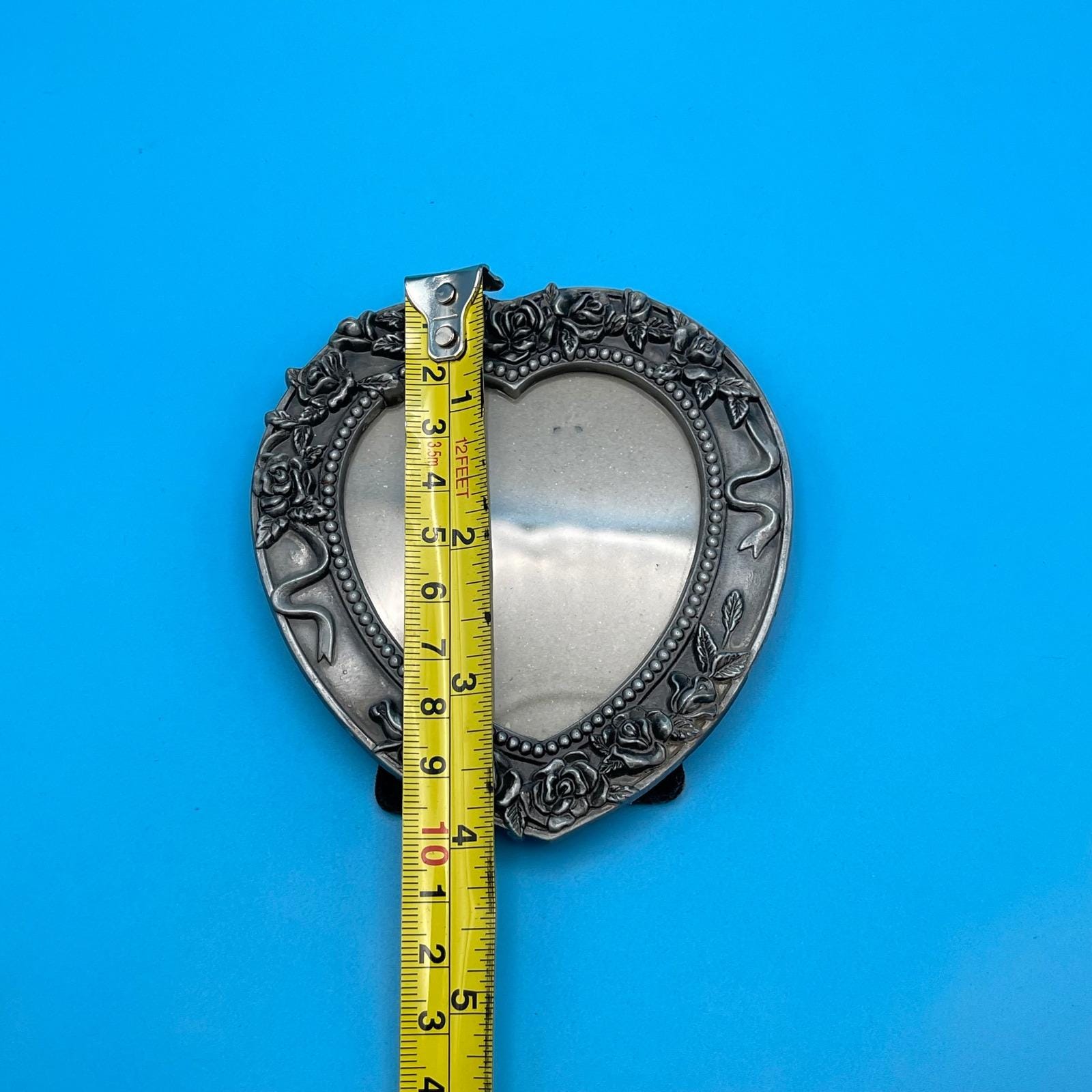 Vintage Russ Heart Rose Mini Picture Frame Silver Pewter Floral