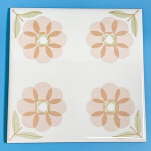 Vintage bloemen keramische tegels onderzetter perzikgroen retro 6 x 6 boho jaren 70 mod retro
