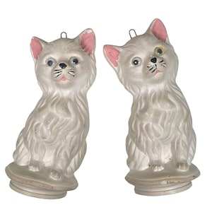 VTG set van 2 wit krijtwerk CATS kitten muurdecoratie jaren 50 en 60 Kitschy Cute