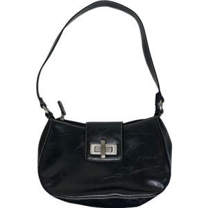 Vtg Apt 9 Black Vegan Leather Shoulder Bag Y2K Mini Purse Small Handbag Baguette
