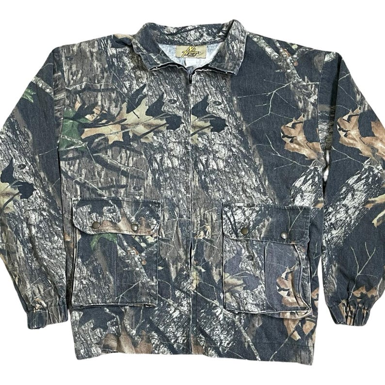 No Trace Mossy Oak Camo Jas Met Volledige Rits Heren L Groen Bruin Hunting Utility afbeelding 1