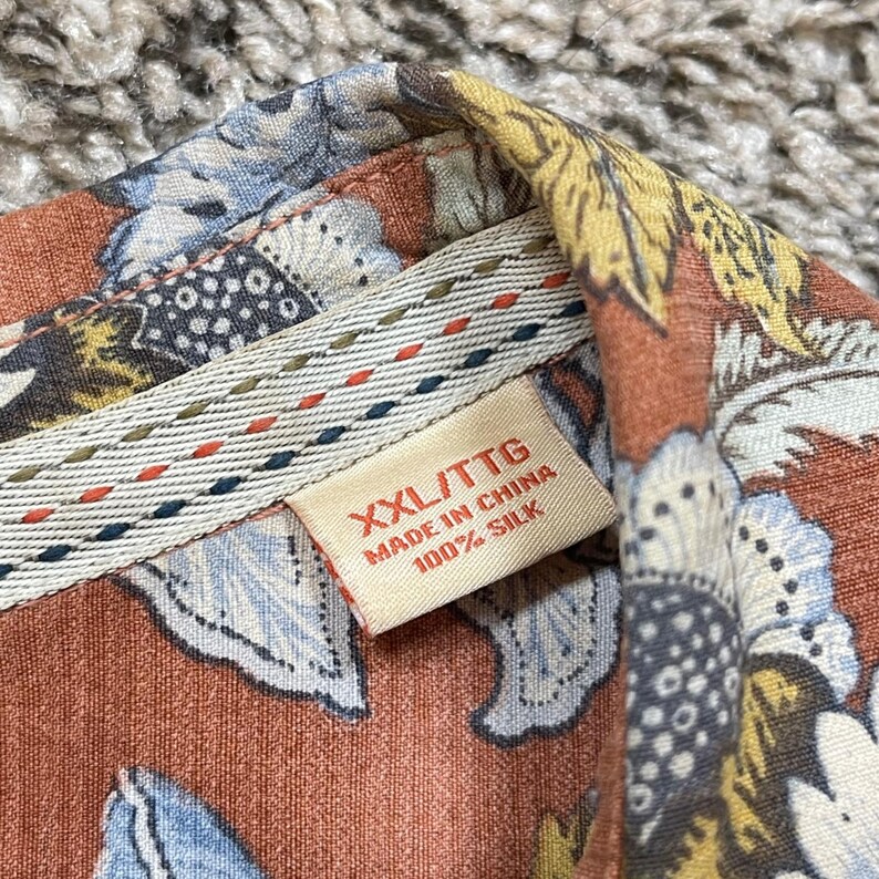 Tommy Bahama Mens Silk Camp Hawaiian Shirt XXL Orange Floral Print Aloha Button image 5