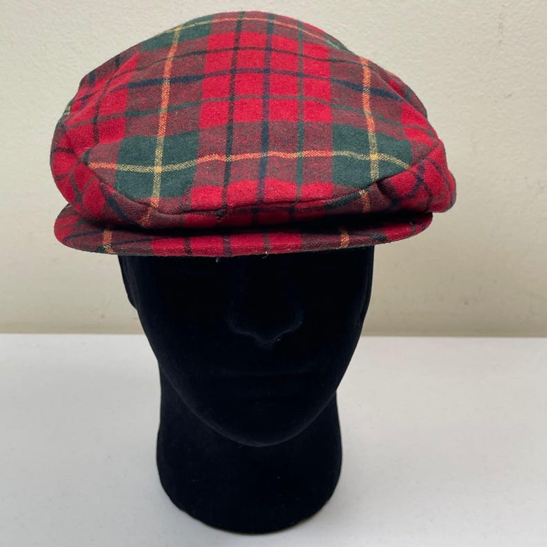 Vintage Pendleton Wool Plaid Flat Cap Men M Red Green Tartan Newsboy Driving Hat image 4
