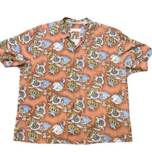 Tommy Bahama Mens Silk Camp Hawaiian Shirt XXL Orange Floral Print Aloha Button image 2