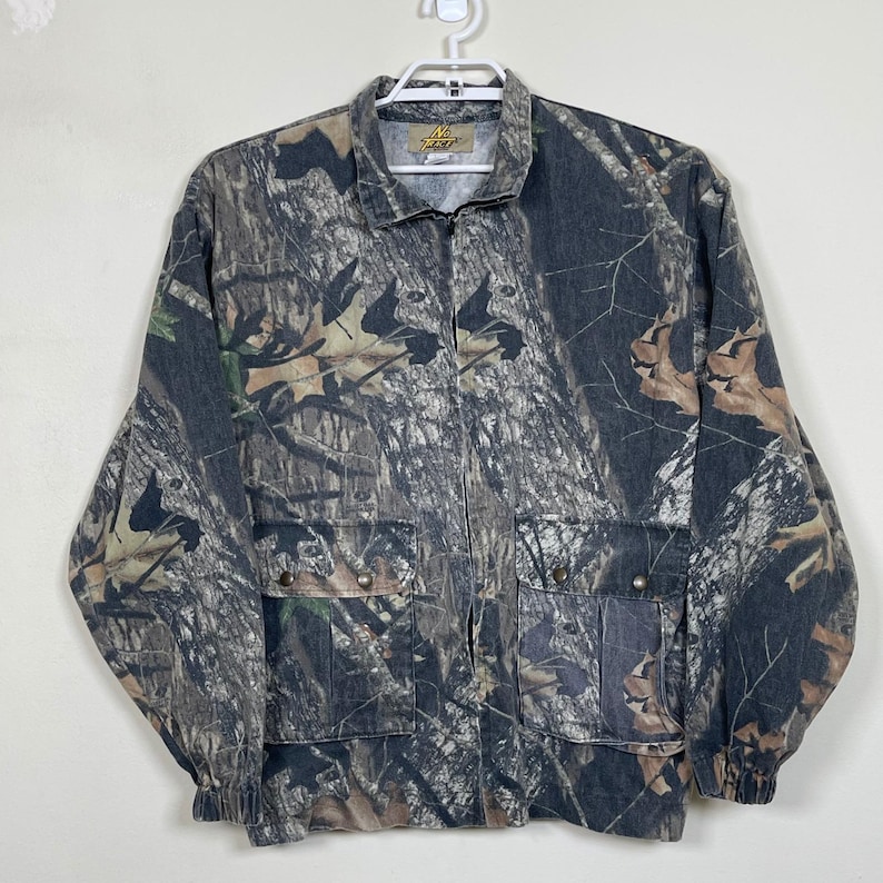 No Trace Mossy Oak Camo Jas Met Volledige Rits Heren L Groen Bruin Hunting Utility afbeelding 2