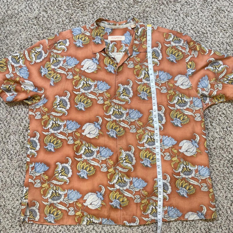 Tommy Bahama Mens Silk Camp Hawaiian Shirt XXL Orange Floral Print Aloha Button image 7