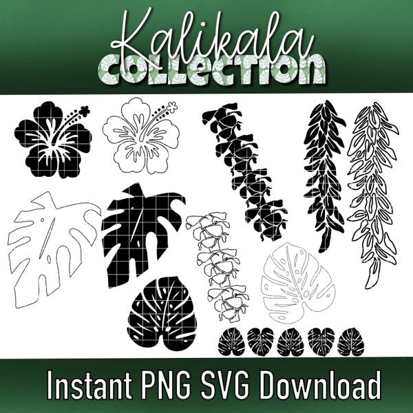 Hawaii Local Style SVG PNG digital download, Hawaiian flowers leaf, monstera, lei, hibiscus bundle, Hawaii Island Vibes Pack, Puakenikeni