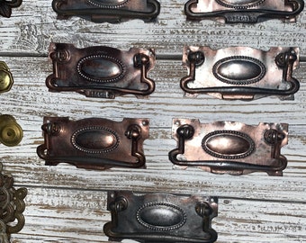 Set  of 7 Antique original English style copper metal drawer pulls/hardware