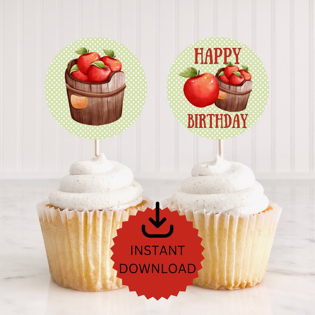 Apple Birthday Cupcake Toppers Bushel of Fun Party Etsy