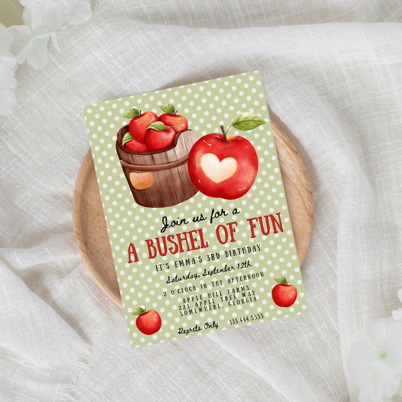 Apple Birthday Invitation Apple Birthday Party Fall Birthday Party