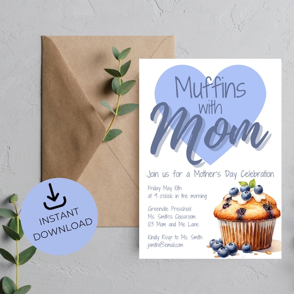 Muffins with Mom Mother's Day Party Invite | Mother's Day Brunch Invitation | Breakfast with Mom | Editable Printable | Instant Download