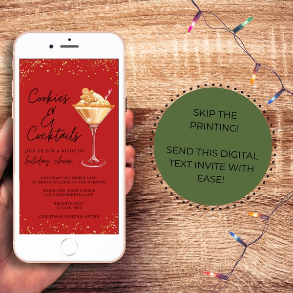 Cookies and Cocktails Invitation | Christmas Cocktail Party | Cookie Party | Adult Holiday Party | Digital Text Invite | Editable Invite