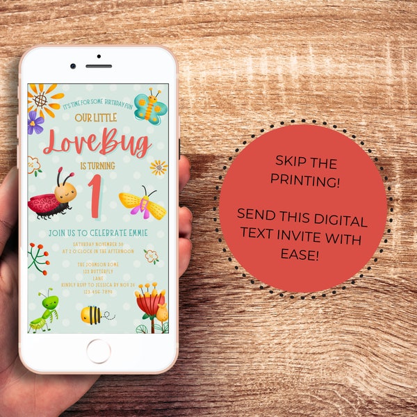 Our Little Love Bug Invite | Bug Birthday Invite | Girl First Birthday | Editable Invitation | Editable Age | Digital Text Invite