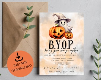 Pumpkin Carving Party Invite | Bring Your Own Pumpkin Party | Halloween Party Invite | Editable Invitation | Adult Halloween Party