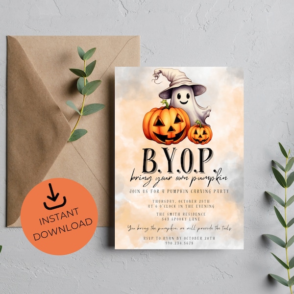 Pumpkin Carving Party Invite | Bring Your Own Pumpkin Party | Halloween Party Invite | Editable Invitation | Adult Halloween Party