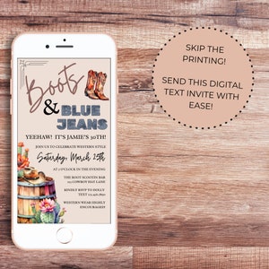 Country Boots and Blue Jeans Party Invite Country Western Theme Birthday Cowgirl Cowboy Editable Digital Text Invite Instant Download