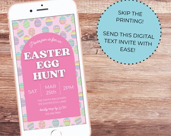 Pastel Pink Easter Egg Hunt Invite | Colorful Egg Hunt Invitation | Digital Text Invite | Editable Invitation | Instant Download