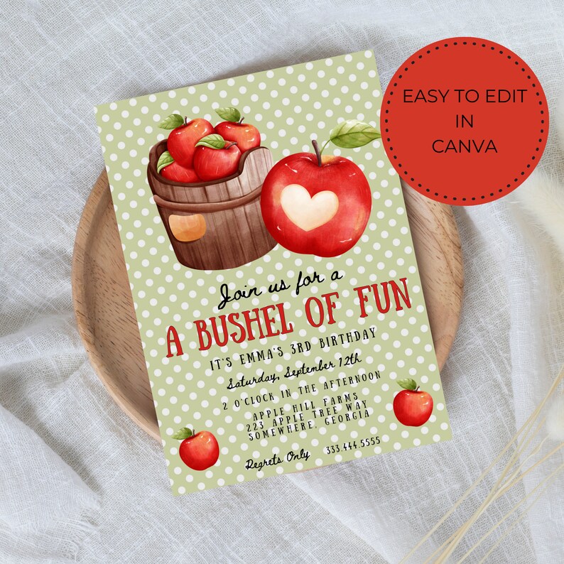 Apple Birthday Invitation Apple Birthday Party Fall Birthday Party
