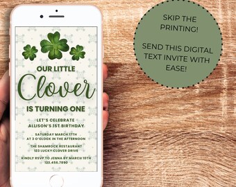 Our Little Clover Birthday Invite | St. Patrick's Day party invite | First Birthday | 1st | Digital Text Invite | Editable Invite | Shamrock