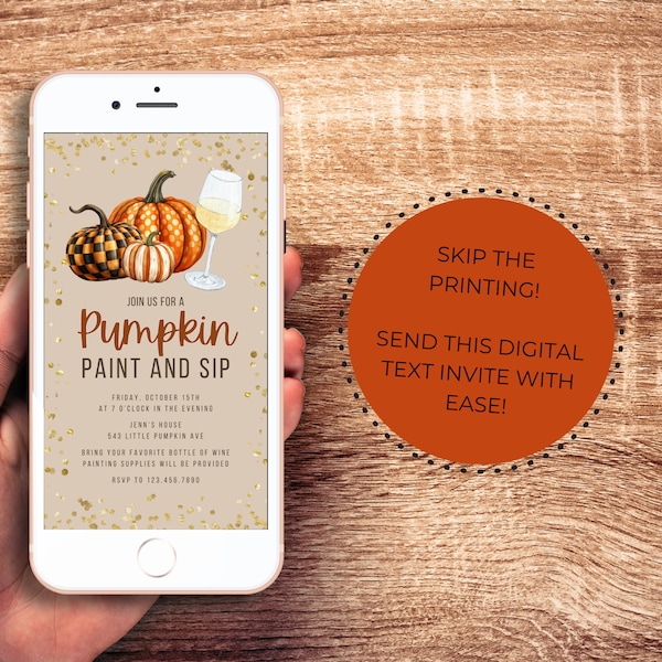 Pumpkin Paint and Sip Invite | Adult Halloween Party Invitation | Digital Text Invite | Paint and Sip Party | Wine Night Invite | Editable