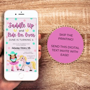 Pink Cowgirl Birthday Invite | Cowgirl Digital Text Invite | Saddle Up | Editable Invitation | Girl Birthday Invite | Western Theme Party