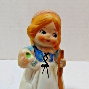 Vintage 1978  Merri Bells Jasco- Dutch Girl w/ Broom Bell Hand Painted Bisque