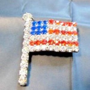 Vintage Rhinestone American Flag Pin/Brooch Red/White/Blue USA