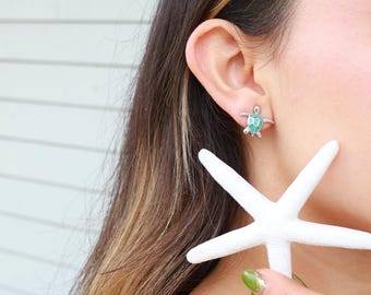 Enamel Sea Turtle Stud Earrings - Ocean-Inspired Turtle Design, Chic Marine Life Jewelry, Colorful Beach Style Accessory, Nautical Ear Studs