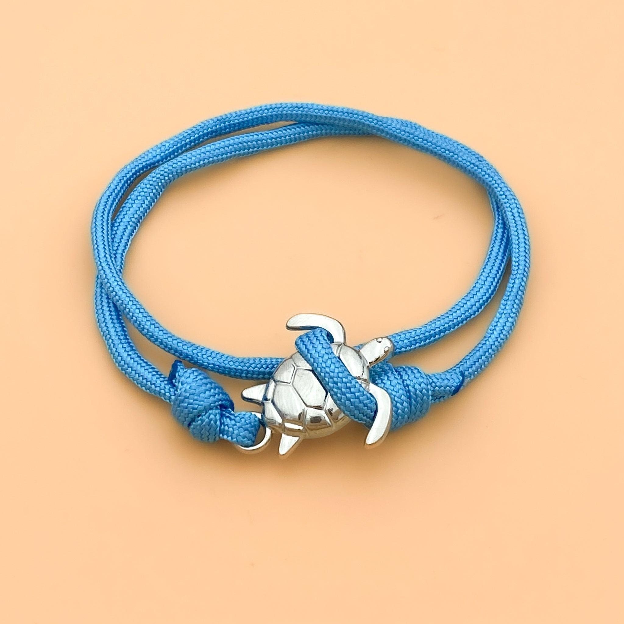 Sky Blue Rope Sea Turtle Bracelet –Coastal Jewelry, Beach Accessories, Ocean-Inspired, Nautical Charm, Handmade Summer Bracelet, Marine Gift