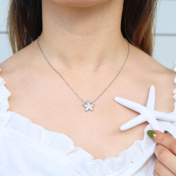 [ReinSein]ACC★Ocean Mother of Pearl Star Necklace Sterling Silver Sapphire Crystals Mother of Pearl Starfish