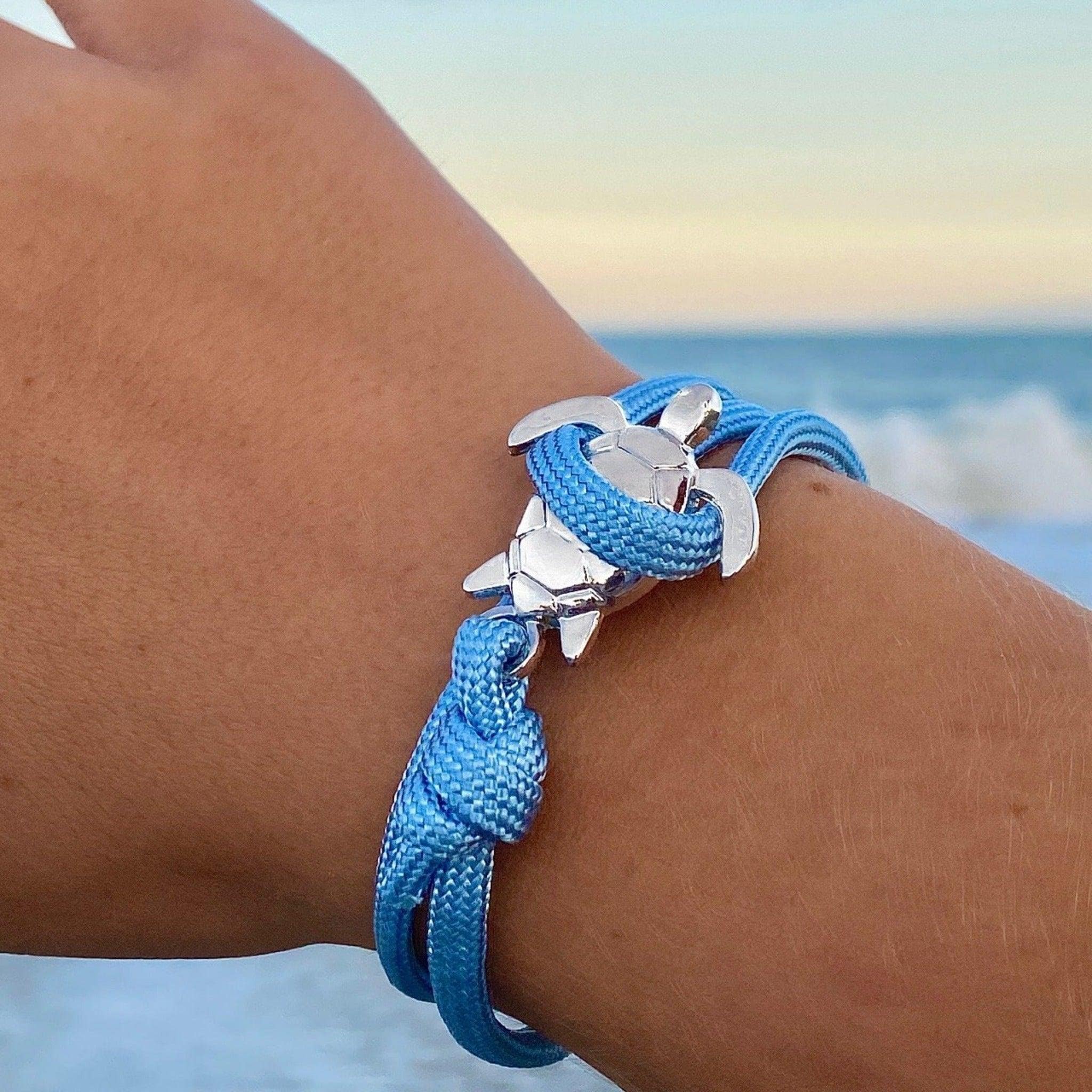 Sky Blue Rope Sea Turtle Bracelet –Coastal Jewelry, Beach Accessories, Ocean-Inspired, Nautical Charm, Handmade Summer Bracelet, Marine Gift