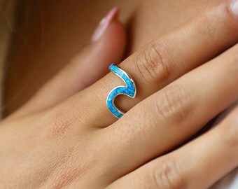 Sea Opal Wave Ring - Unique Beach Inspired Jewelry, Elegant Ocean Wave Design, Chic Coastal Style Ring, Nautical Accessory Gift For Her