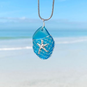 What a Catch Necklace - Ocean Blue, Elegant Sea Glass Pendant, Unique Nautical Accessory, Chic Coastal Jewelry, Beach Inspired Gift For Her