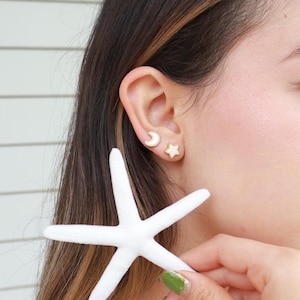 White Opal Starry Night Studs - Elegant Gold Color Earrings, Chic Celestial Jewelry, Unique Star-Inspired Accessory, Night Sky Fashion