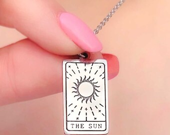 The Sun Tarot Card Necklace -Celestial Jewelry, Spiritual Sun Pendant, Mystical Charm Necklace for Tarot Enthusiasts,Mystical witchy pendant
