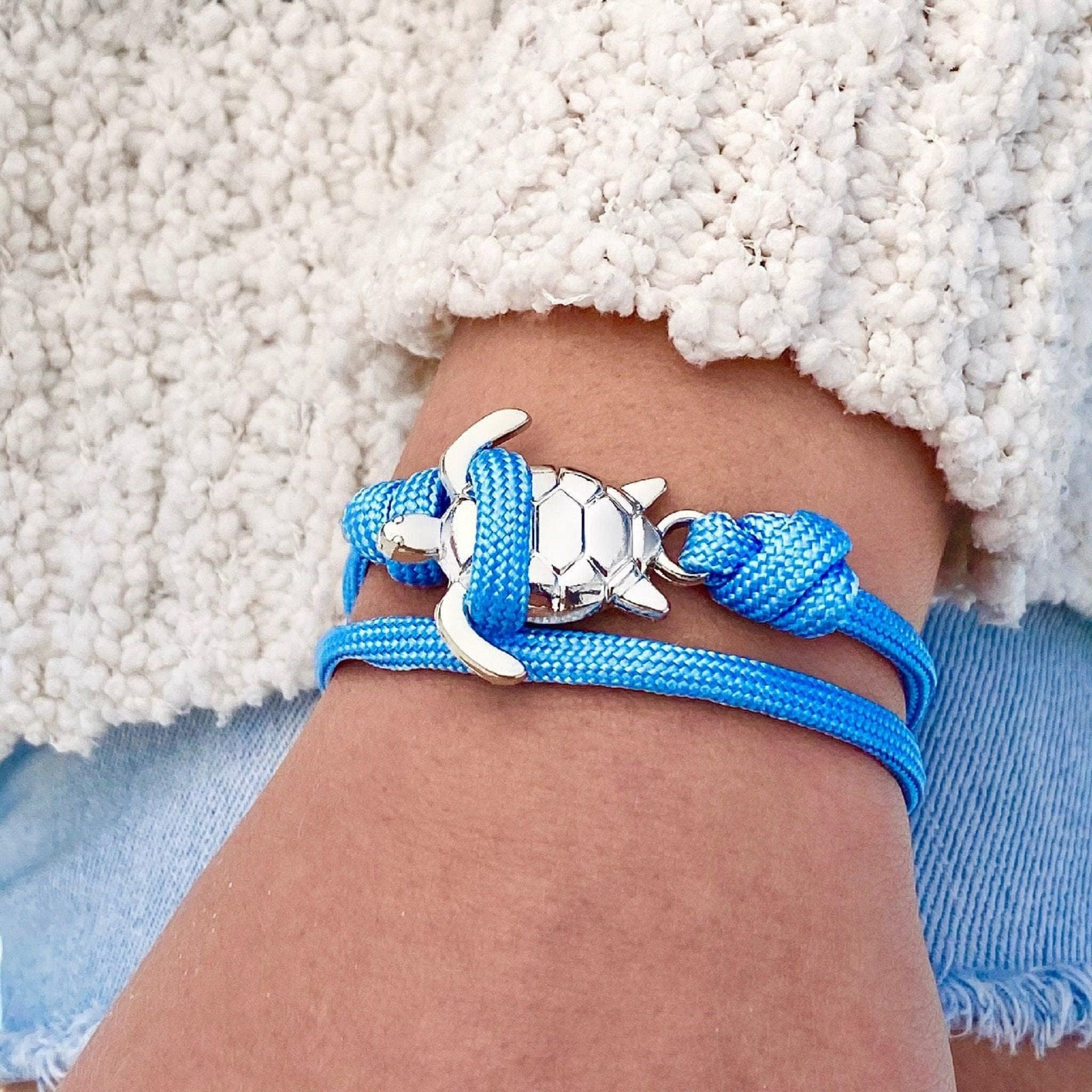 Sky Blue Rope Sea Turtle Bracelet –Coastal Jewelry, Beach Accessories, Ocean-Inspired, Nautical Charm, Handmade Summer Bracelet, Marine Gift