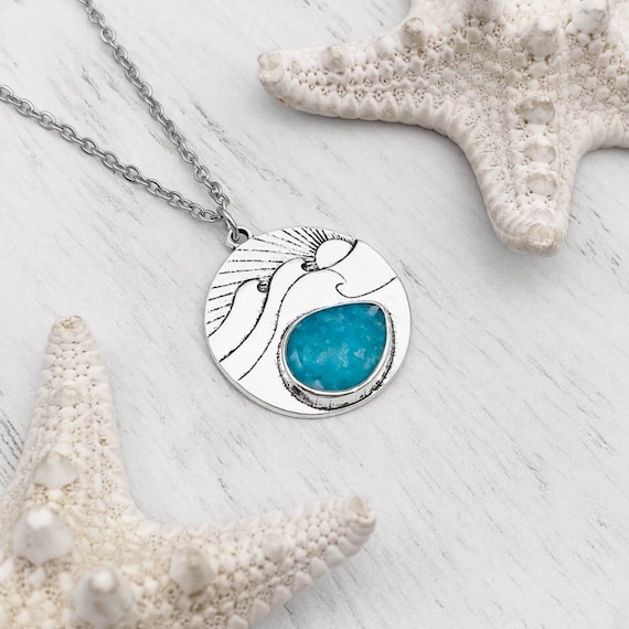 Ocean Treasure Sand Wave Necklace Beach Inspired Jewelry, Nautical Charm,  Coastal Fashion, Sea Lover's Pendant, Summer Beachwear Accessory